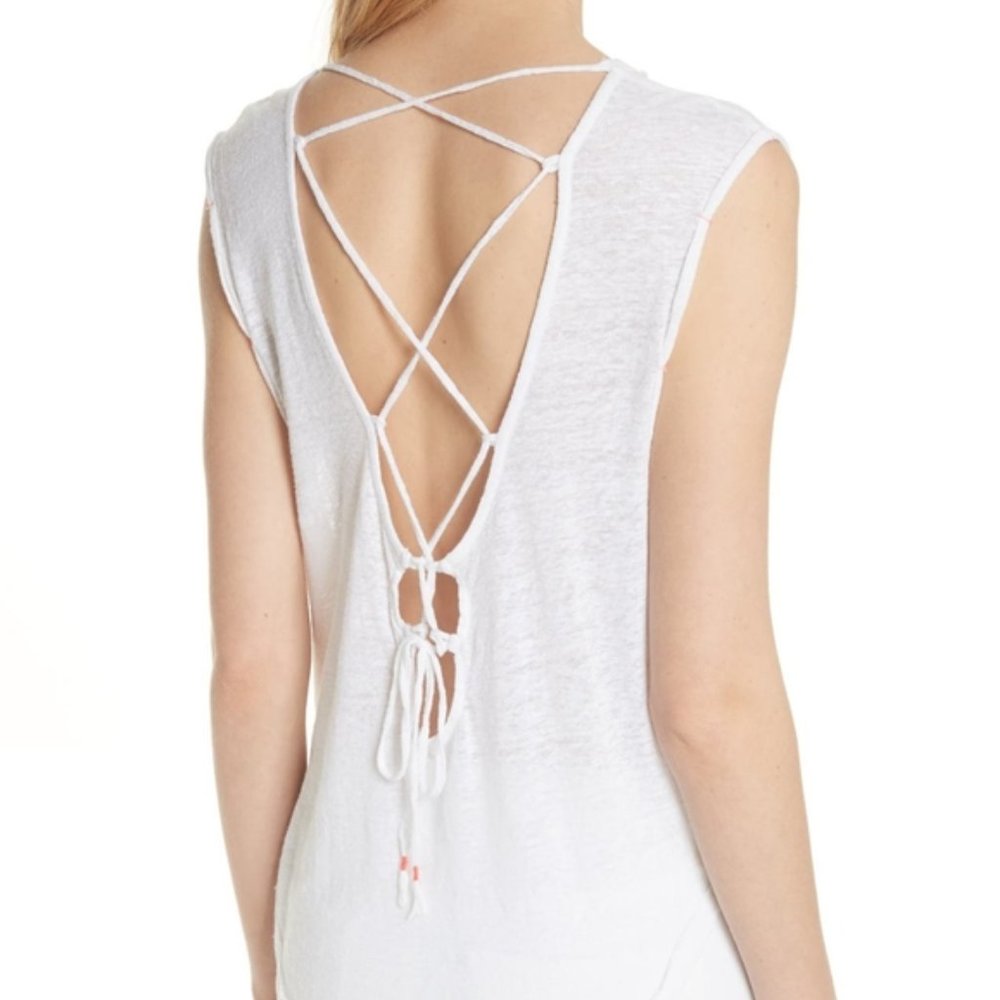 FREE PEOPLE Love Birds White Lace Up Back Top EUC sz S - Picture 3 of 13